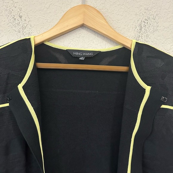 MING WANG Black Knit Suit / Cardigan Jacket with Yellow Trim - Picture 2 of 11